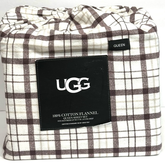 Ugg Queen Sheet Set Of 4 Cotton Flannel Lodge Burgundy 90”X102” Oeko-... - Picture 1 of 6